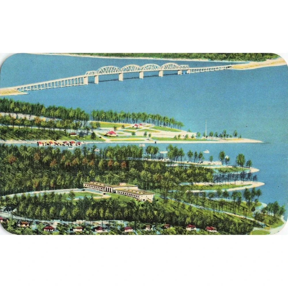 Kentucky Lake State Park Eggner's Ferry Bridge Aerial View Vintage Postcard